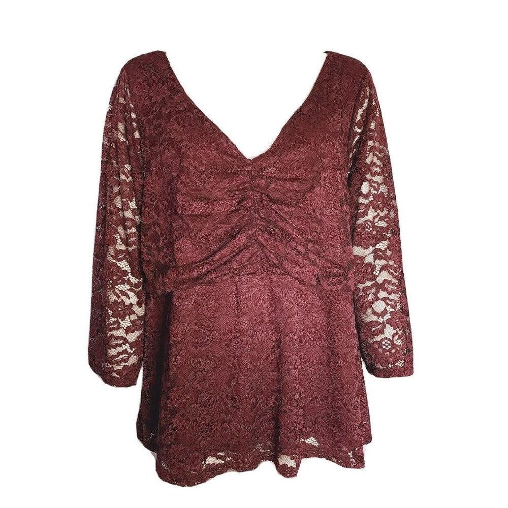 Lane Bryant Top Womens Plus Size 22 Solid All‎ Purple Lace Overlay 3/4 Sleeve